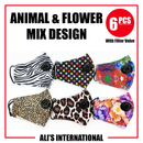 Animal & Flower Mix Design Fashion Face Masks - 6 Pcs