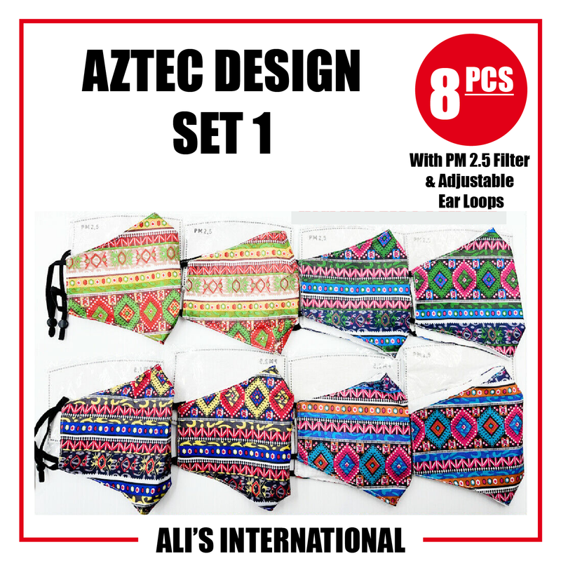 Aztec Design Fashion Face Masks: SET 1 - 8 Pcs