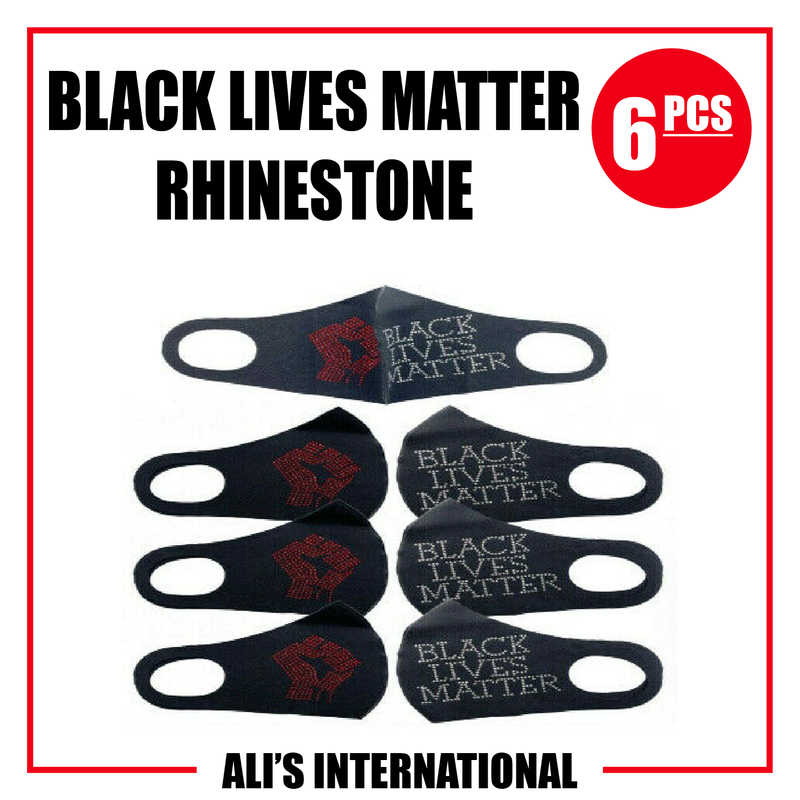 Black Lives Matter Rhinestone Fashion Face Masks - 6 Pcs