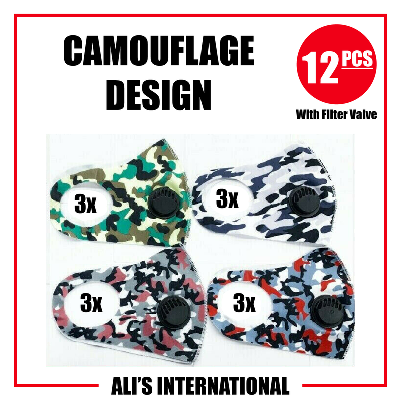 Camouflage Design Fashion Face Masks - 12 Pcs