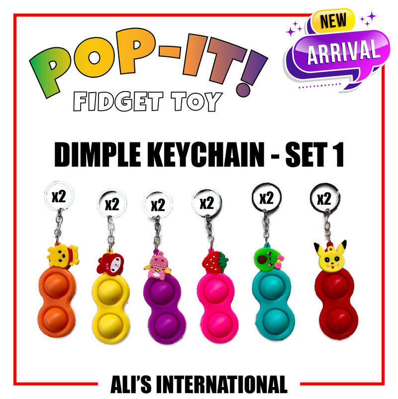 Dimple Keychain Pop-It Fidget Toy: SET 1 - 12 Pcs