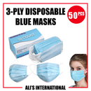 3-Ply BLUE Disposable Face Masks - 50 Pcs