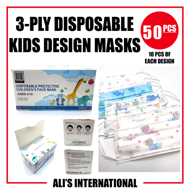 3-Ply KIDS DESIGN Disposable Face Masks - 50 Pcs