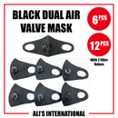 Black Dual Air Valve Fashion Face Masks - 6/12 Pcs