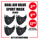 Dual Air Valve Sport Mask: Black - 3/6/12 Pcs
