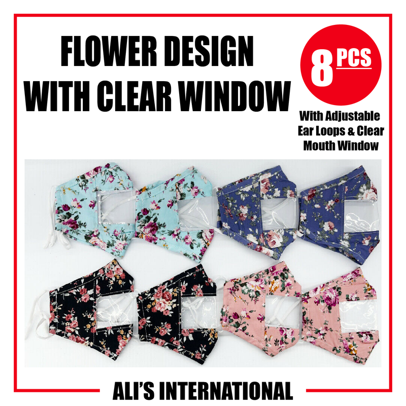 Flower Design With Clear Window Fashion Face Masks - 8 Pcs