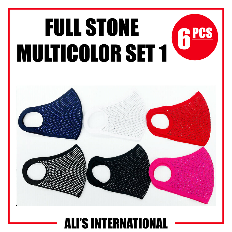 Full Stone Multicolor Fashion Face Masks: SET 1 - 6 Pcs