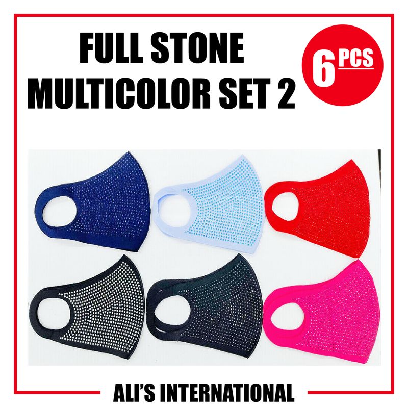 Full Stone Multicolor Fashion Face Masks: SET 2 - 6 Pcs