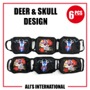 Deer & Skull Design Fashion Face Masks - 6 Pcs