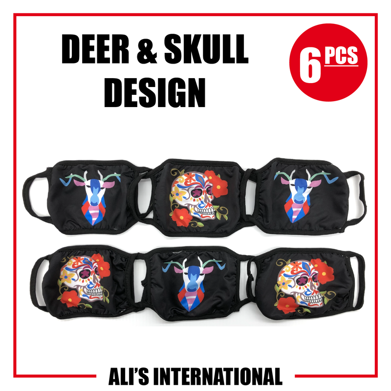 Deer & Skull Design Fashion Face Masks - 6 Pcs