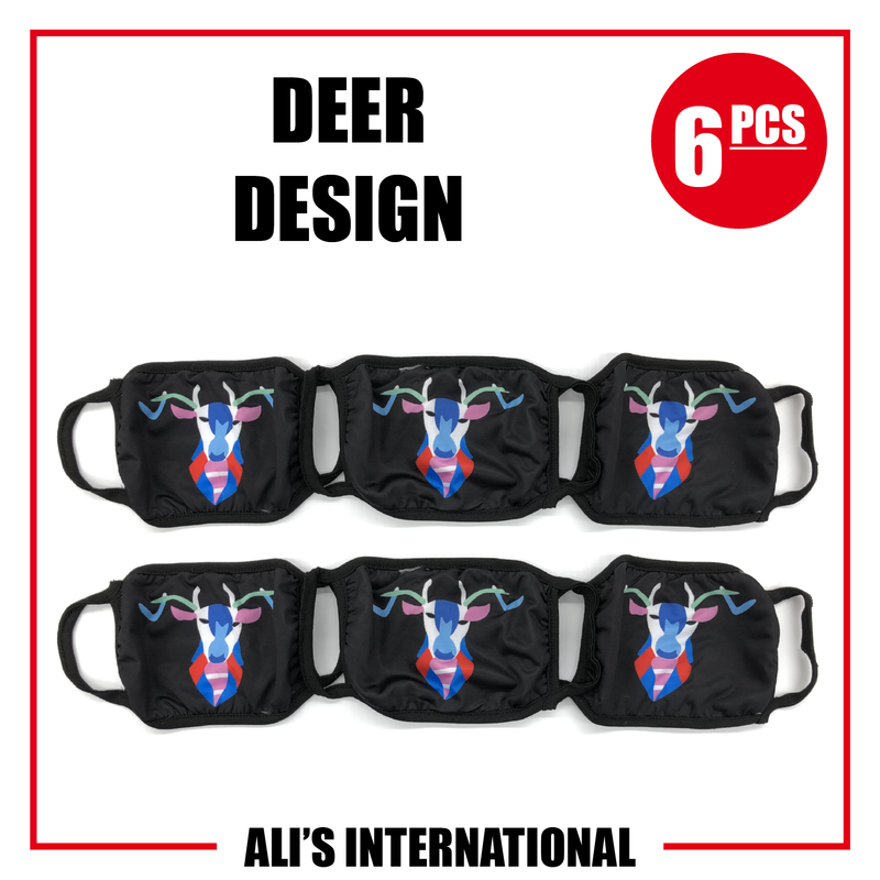 Deer Design Fashion Face Masks - 6 Pcs