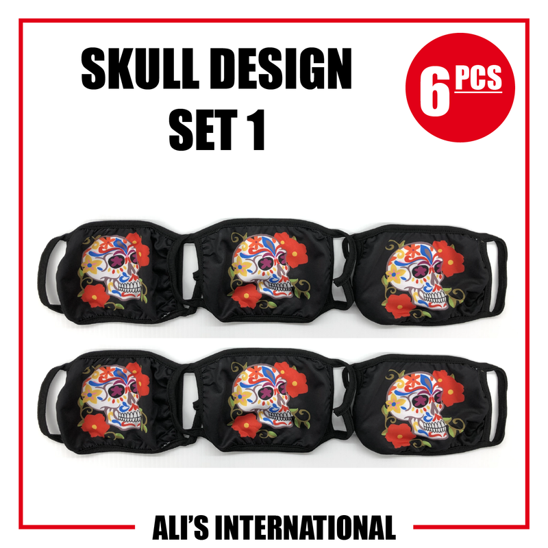 Skull Design Fashion Face Masks: SET 1 - 6 Pcs