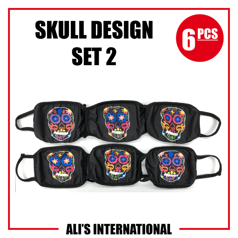 Skull Design Fashion Face Masks: SET 2 - 6 Pcs