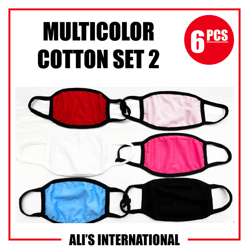 Multicolor Cotton Fashion Face Masks: SET 2 - 6 Pcs