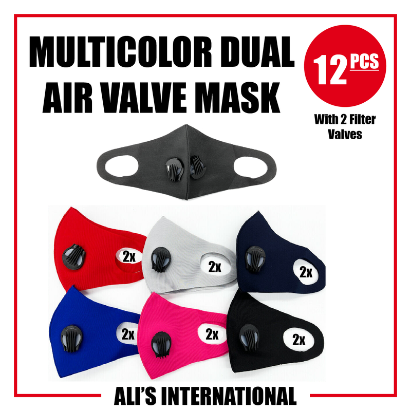 Multicolor Dual Air Valve Fashion Face Masks - 12 Pcs
