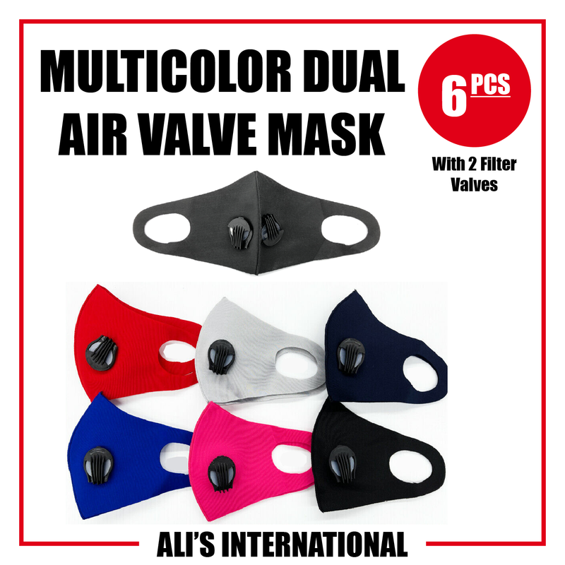 Multicolor Dual Air Valve Fashion Face Masks - 6 Pcs