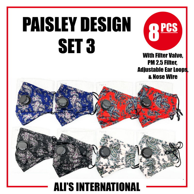 Paisley Design Fashion Face Masks: SET 3 - 8 Pcs