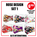 Rose Design Fashion Face Masks: SET 1 - 6 Pcs
