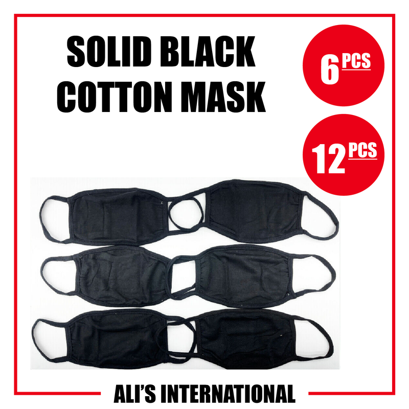 Solid Black Cotton Fashion Face Masks - 6/12 Pcs