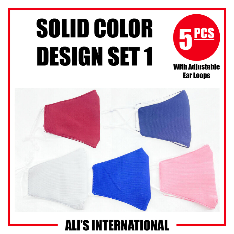 Solid Color Design Fashion Face Masks: SET 1 - 5 Pcs