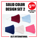 Solid Color Design Fashion Face Masks: SET 2 - 5 Pcs