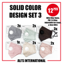 Solid Color Design Fashion Face Masks: SET 3 - 12 Pcs