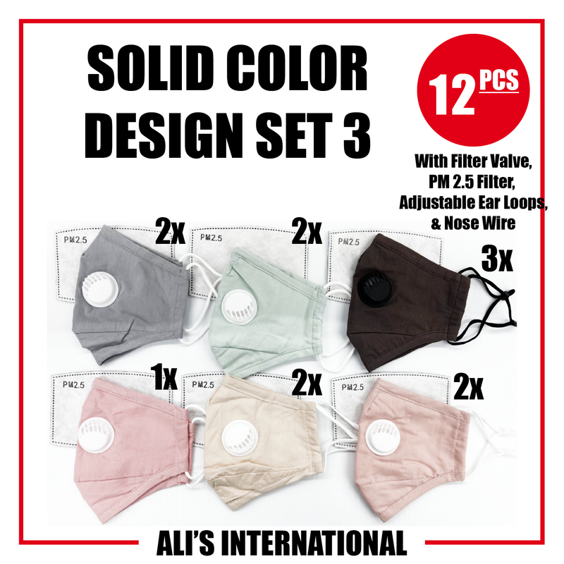 Solid Color Design Fashion Face Masks: SET 3 - 12 Pcs