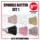Sparkle Glitter Fashion Face Masks: SET 1 - 6 Pcs