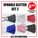 Sparkle Glitter Fashion Face Masks: SET 2 - 6 Pcs