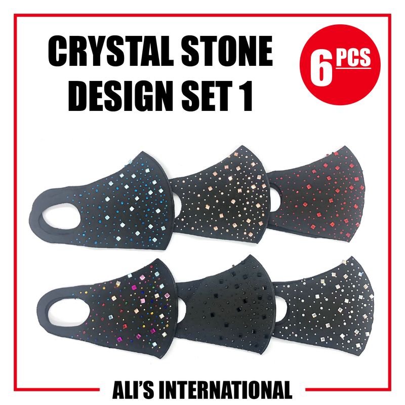 Crystal Stone Design Fashion Face Masks: SET 1 - 6 Pcs