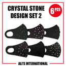 Crystal Stone Design Fashion Face Masks: SET 2 - 6 Pcs