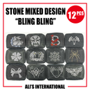 Stone Mixed Design "Bling Bling" Fashion Face Masks - 12 Pcs