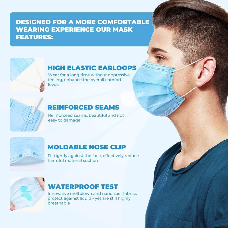3-Ply BLUE Disposable Face Masks - 50 Pcs